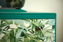 Load image into Gallery viewer, SOLD Luxury Upcycled Bright Green Dressing Table with mirror and beautiful leaf decoupage drawer fronts