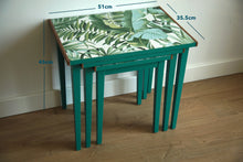 Load image into Gallery viewer, SOLD Luxury Upcycled Bright Green Nest of Tables with beautiful leaf decoupage finish