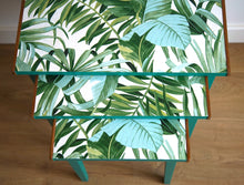 Load image into Gallery viewer, SOLD Luxury Upcycled Bright Green Nest of Tables with beautiful leaf decoupage finish