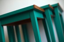 Load image into Gallery viewer, SOLD Luxury Upcycled Bright Green Nest of Tables with beautiful leaf decoupage finish