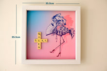 Load image into Gallery viewer, Pink and Blue Flamingo illustration with "Sexy Queen" written in scrabble tiles