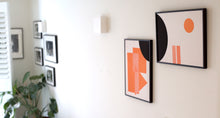 Load image into Gallery viewer, Unframed geometric 2 piece Giclee art print with overlapping shapes in black, pink and orange