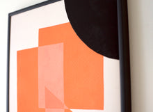 Load image into Gallery viewer, Unframed geometric 2 piece Giclee art print with overlapping shapes in black, pink and orange
