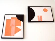 Load image into Gallery viewer, Unframed geometric 2 piece Giclee art print with overlapping shapes in black, pink and orange