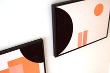 Load image into Gallery viewer, Unframed geometric 2 piece Giclee art print with overlapping shapes in black, pink and orange