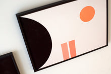 Load image into Gallery viewer, Unframed geometric 2 piece Giclee art print with overlapping shapes in black, pink and orange