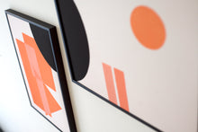 Load image into Gallery viewer, Unframed geometric 2 piece Giclee art print with overlapping shapes in black, pink and orange