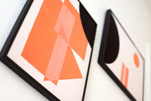 Load image into Gallery viewer, Unframed geometric 2 piece Giclee art print with overlapping shapes in black, pink and orange