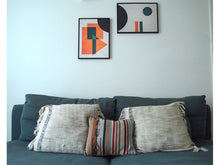 Load image into Gallery viewer, Unframed geometric 2 piece Giclee art print with overlapping shapes in black, teal and orange