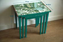 Load image into Gallery viewer, SOLD Luxury Upcycled Bright Green Nest of Tables with beautiful leaf decoupage finish
