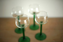 Load image into Gallery viewer, Set of 4 French Vintage Luminarc Green Stemmed Wine Glasses.
