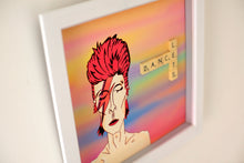 Load image into Gallery viewer, David Bowie illustration with &#39;Let&#39;s Dance&#39; written in scrabble letters 
