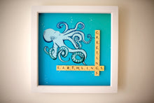 Load image into Gallery viewer, Blue Octopus illustration with &quot;Greetings Earthlings&quot; written in scrabble tiles 
