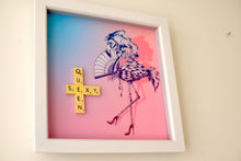 Load image into Gallery viewer, Pink and Blue Flamingo illustration with &quot;Sexy Queen&quot; written in scrabble tiles 
