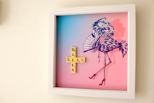 Load image into Gallery viewer, Pink and Blue Flamingo illustration with &quot;Sexy Queen&quot; written in scrabble tiles 
