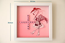 Load image into Gallery viewer, Pink Flamingo illustration with &quot;Fabulous Darling&quot; written in scrabble tiles  
