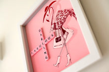 Load image into Gallery viewer, Pink Flamingo illustration with &quot;Fabulous Darling&quot; written in scrabble tiles  
