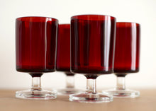 Load image into Gallery viewer, Set of 4 Deep Red French Vintage Luminarc Wine Glasses.
