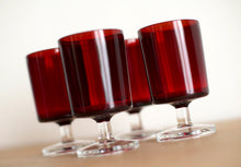 Load image into Gallery viewer, Set of 4 Deep Red French Vintage Luminarc Wine Glasses.
